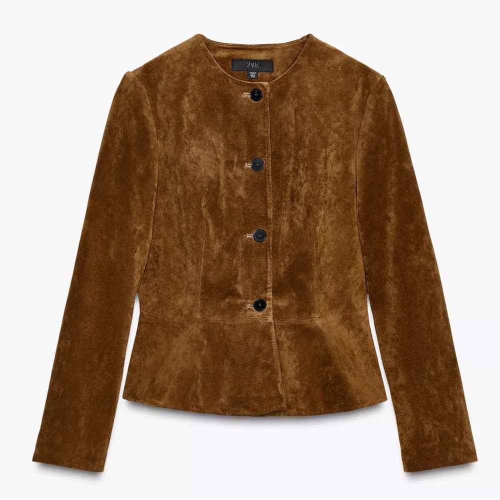 100% SUEDE LEATHER FLARED HEM JACKET - Picture 12 of 16